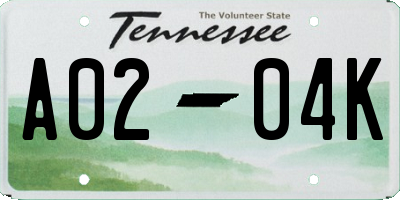 TN license plate A0204K