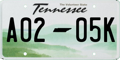 TN license plate A0205K