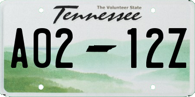TN license plate A0212Z