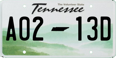 TN license plate A0213D
