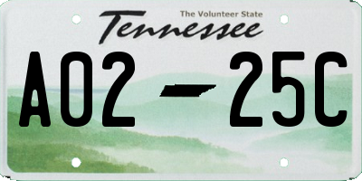 TN license plate A0225C