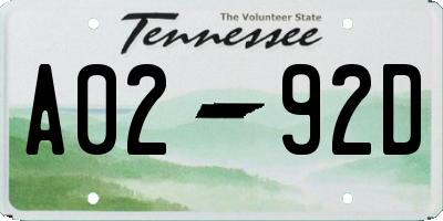 TN license plate A0292D