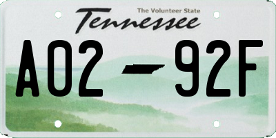 TN license plate A0292F
