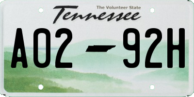 TN license plate A0292H