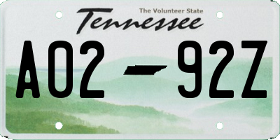TN license plate A0292Z