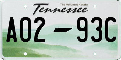 TN license plate A0293C