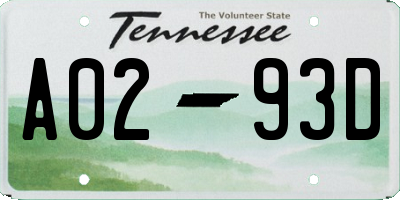 TN license plate A0293D