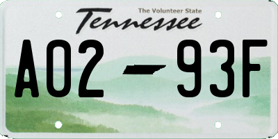 TN license plate A0293F