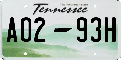 TN license plate A0293H