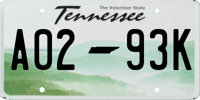 TN license plate A0293K