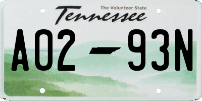 TN license plate A0293N