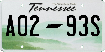 TN license plate A0293S