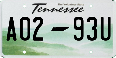 TN license plate A0293U