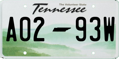 TN license plate A0293W