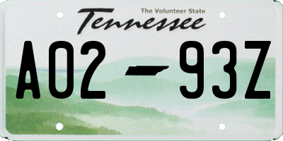 TN license plate A0293Z