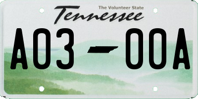 TN license plate A0300A
