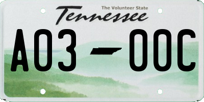 TN license plate A0300C