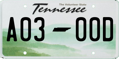 TN license plate A0300D
