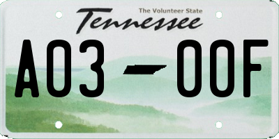 TN license plate A0300F