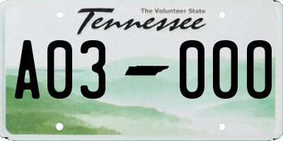 TN license plate A0300O