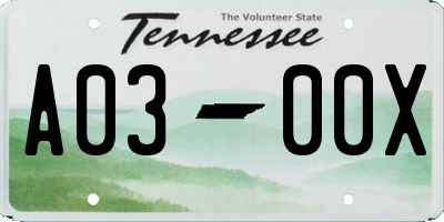 TN license plate A0300X