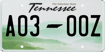 TN license plate A0300Z