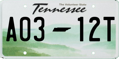 TN license plate A0312T