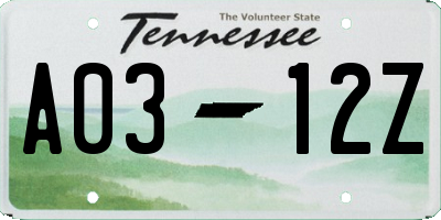 TN license plate A0312Z
