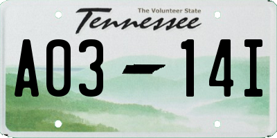 TN license plate A0314I