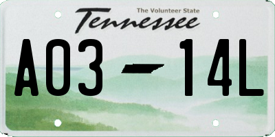 TN license plate A0314L
