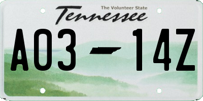 TN license plate A0314Z