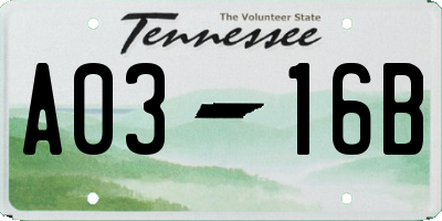 TN license plate A0316B