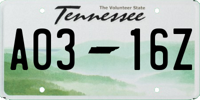 TN license plate A0316Z