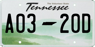 TN license plate A0320D