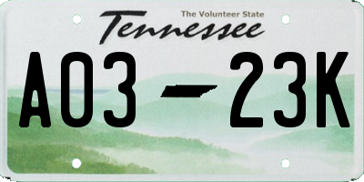 TN license plate A0323K