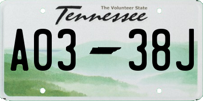 TN license plate A0338J