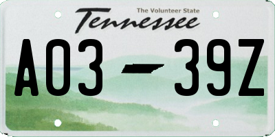 TN license plate A0339Z