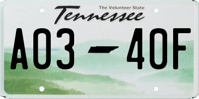 TN license plate A0340F