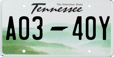 TN license plate A0340Y