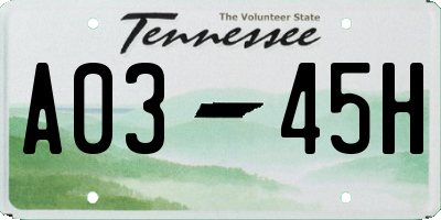 TN license plate A0345H