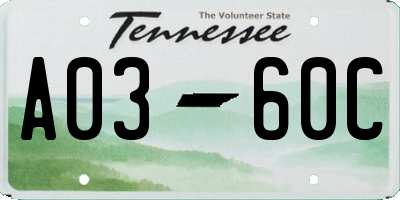 TN license plate A0360C