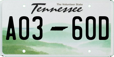 TN license plate A0360D