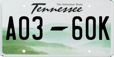 TN license plate A0360K