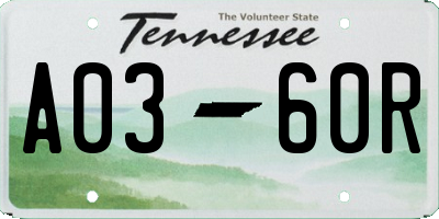 TN license plate A0360R