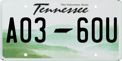 TN license plate A0360U