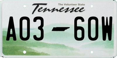 TN license plate A0360W
