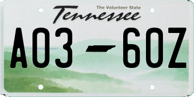 TN license plate A0360Z