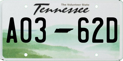 TN license plate A0362D