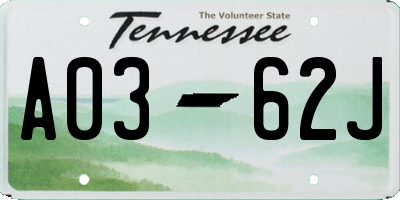 TN license plate A0362J