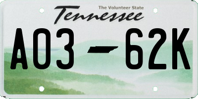 TN license plate A0362K
